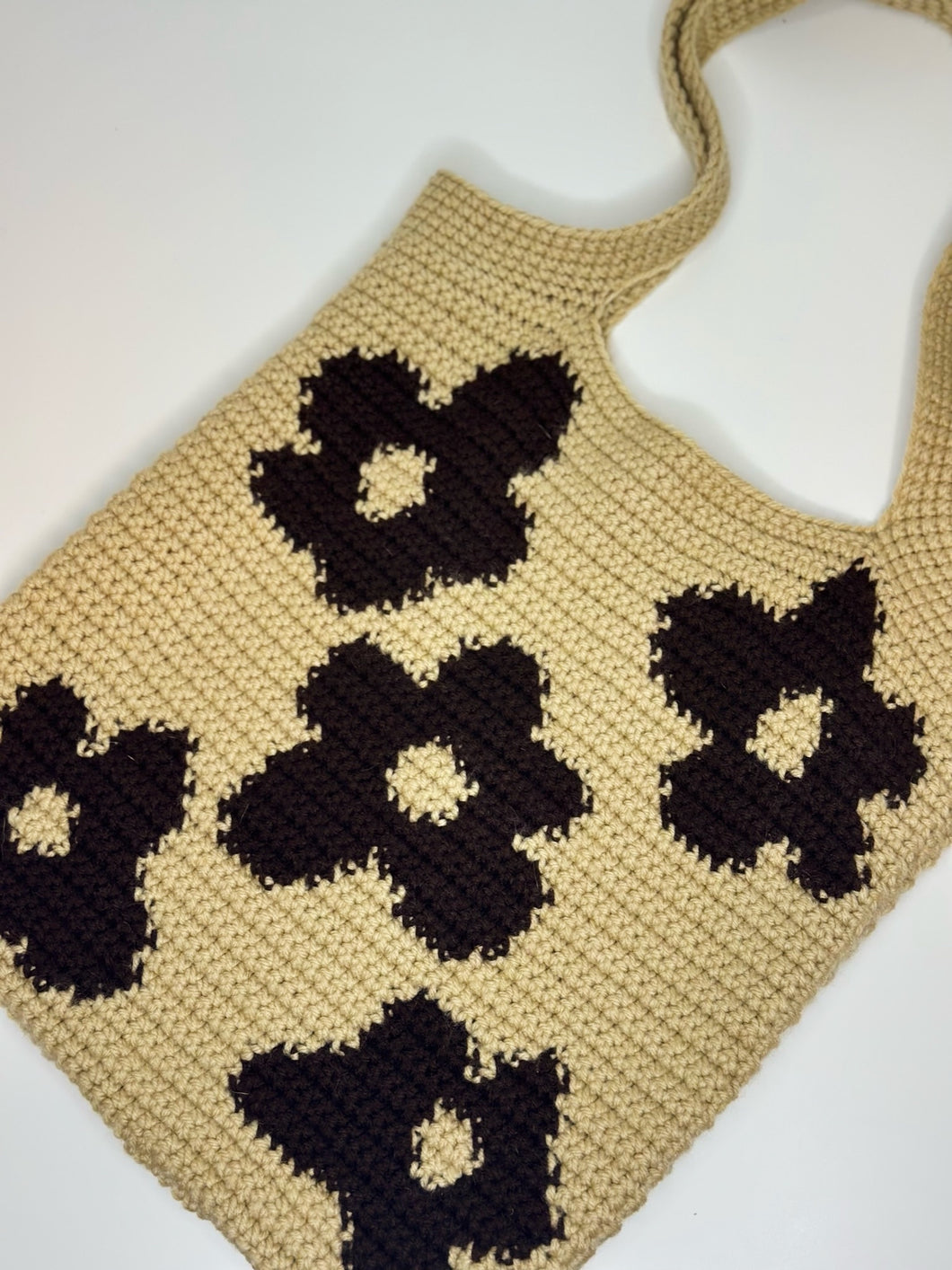 Tan Flowers Crochet Bag