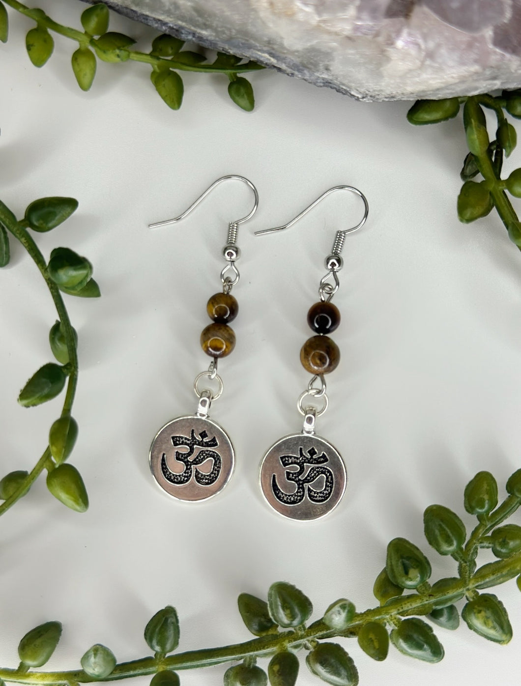 Tigers Eye OM Earrings