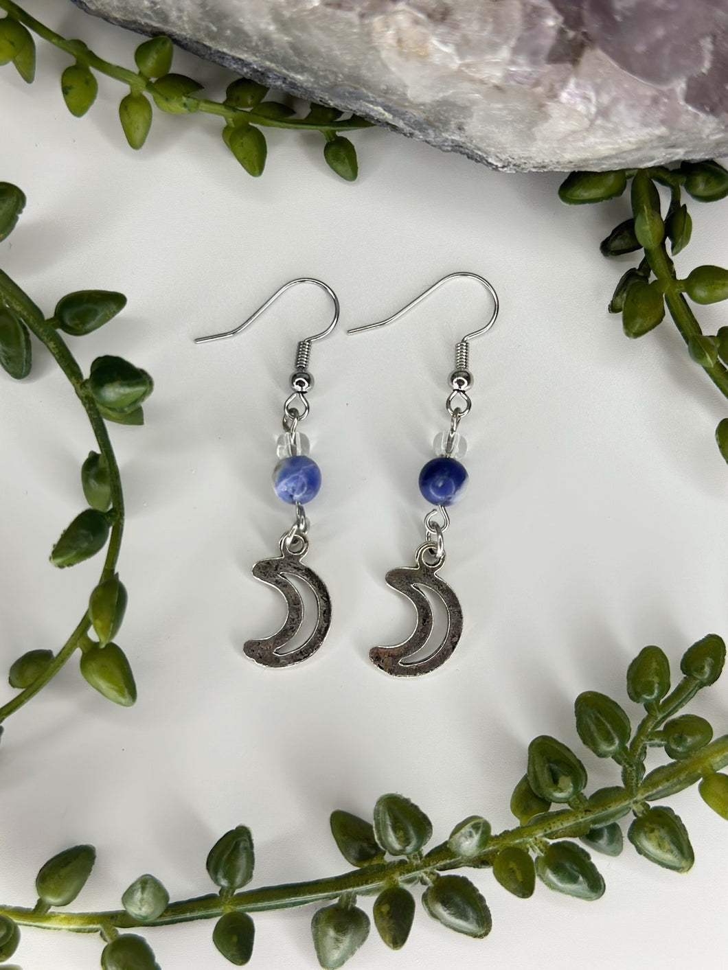 Sodalite Moon Earrings