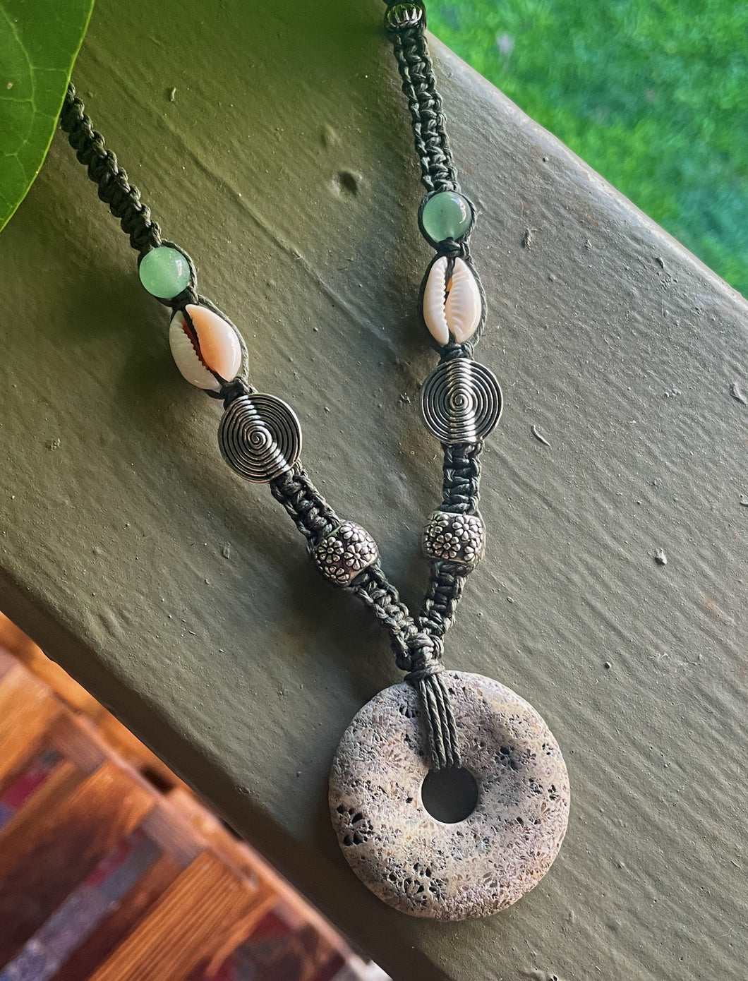 Coral Fossil Macrame Necklace